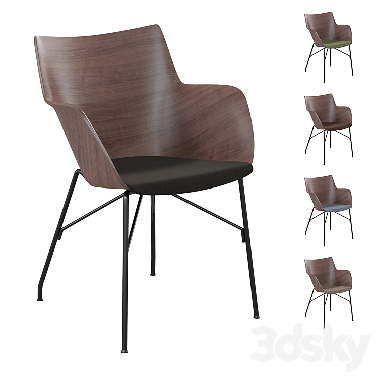 Chair Kartell Q \/ Wood (dark wood \/ black) 3DS Max Model - thumbnail 1