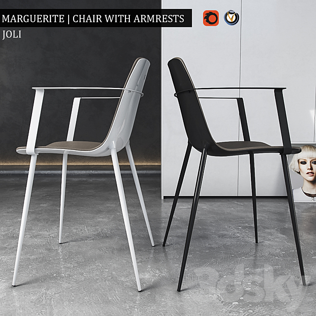 Chair Marguerite with armrests 3DS Max Model - thumbnail 2