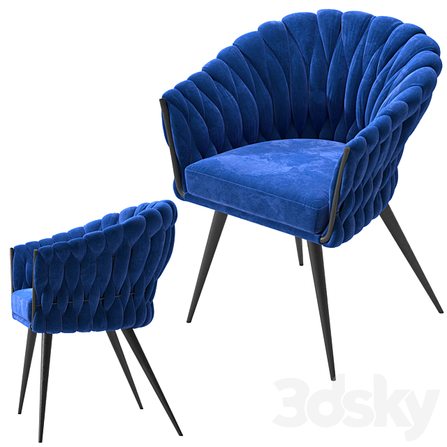 Chair with Armrest Knot Blue 3ds Max - thumbnail 3