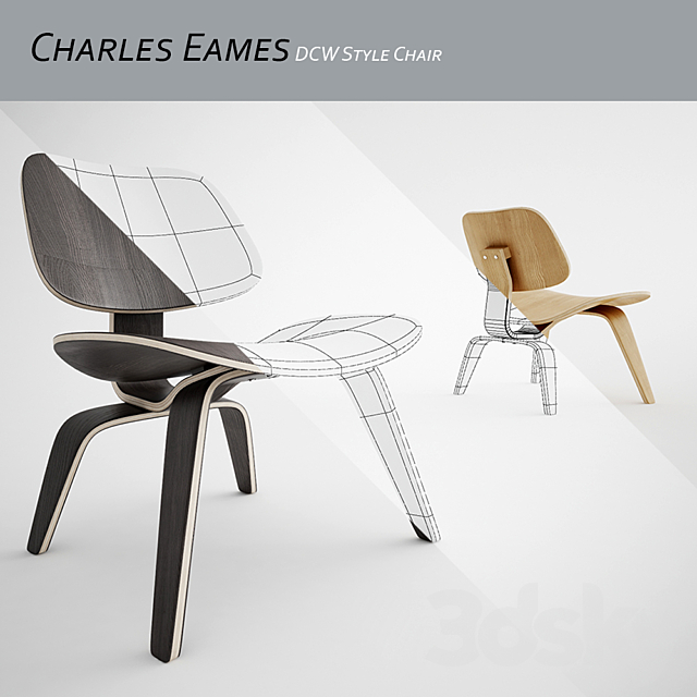 Charles Eames DCW Style Chair 3DS Max Model - thumbnail 2