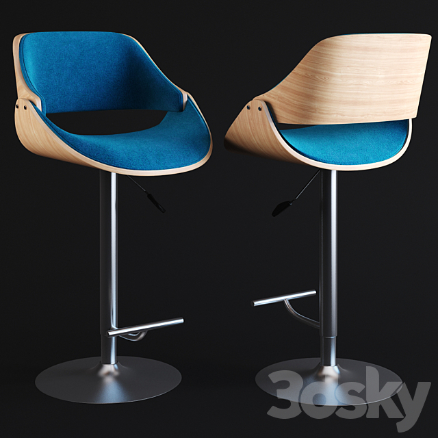 Corvus Ogden Contemporary Teal Blue Velvet Adjustable Swivel Bar Stool 3DSMax File - thumbnail 1