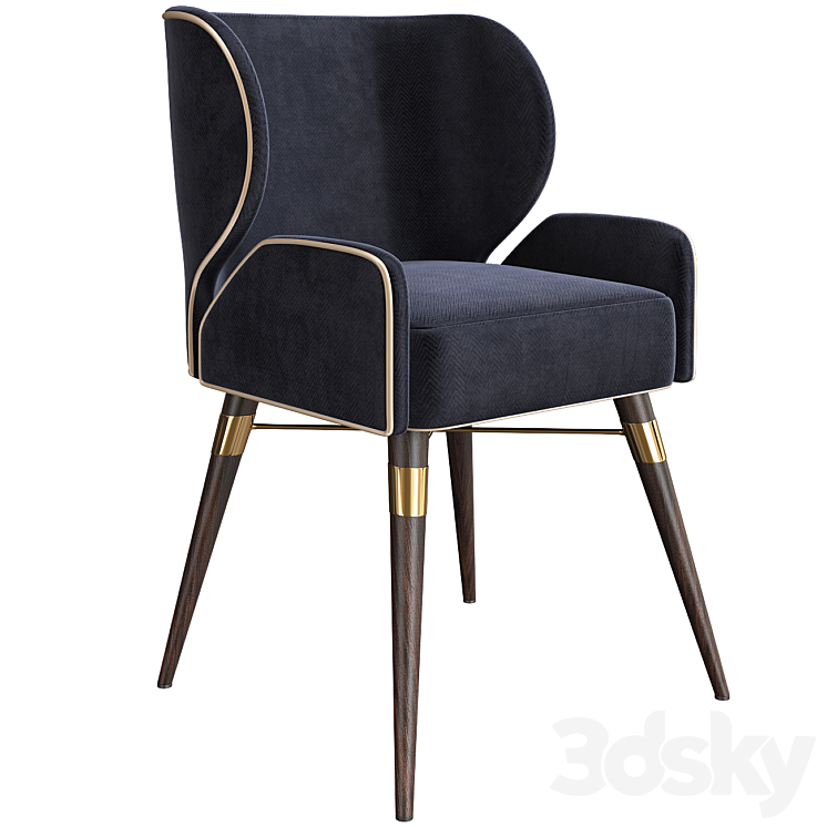 Cotton Louis I Dining Chair Walnut Legs Brass 3DS Max Model - thumbnail 1