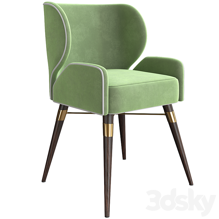 Cotton Louis I Dining Chair Walnut Legs Brass 3DS Max Model - thumbnail 2