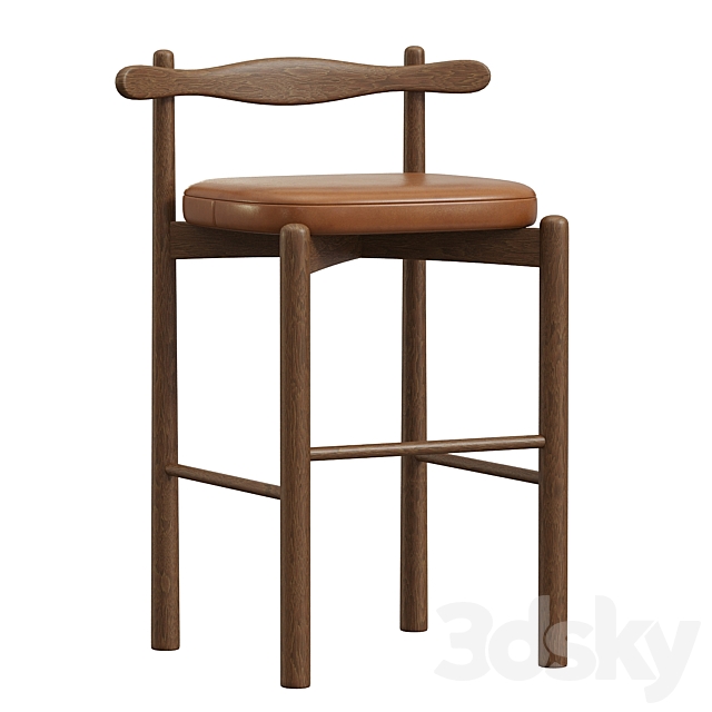 Counter Stool UCA Dark Brown Wood 3ds Max - thumbnail 1