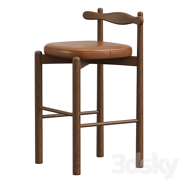 Counter Stool UCA Dark Brown Wood 3ds Max - thumbnail 3