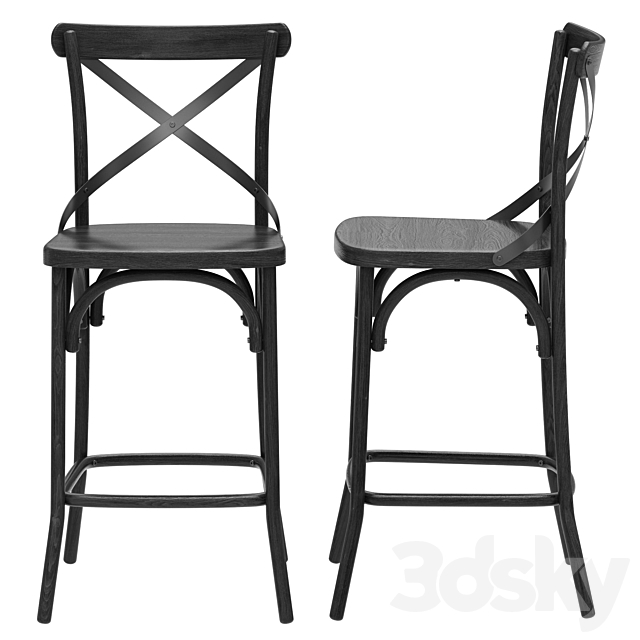 Deephouse semi-bar stool BELLA CROSS black 3DS Max Model - thumbnail 2