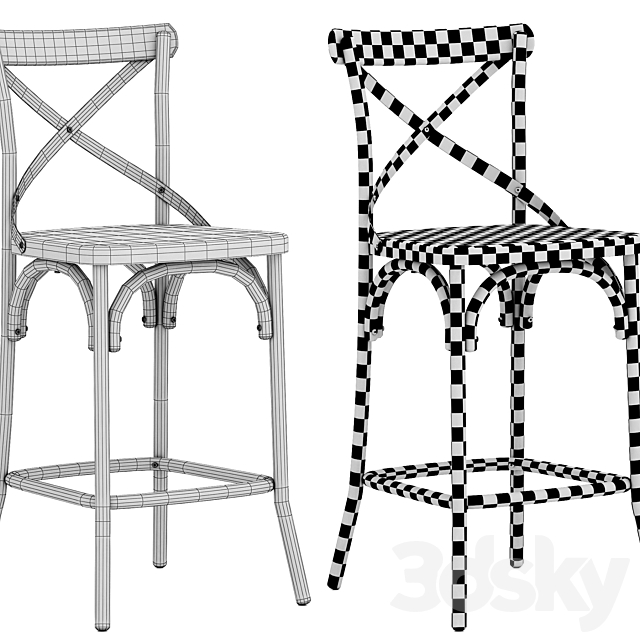 Deephouse semi-bar stool BELLA CROSS black 3DS Max Model - thumbnail 3