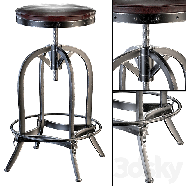 Dempsey Swivel Iron Bar Stool Brown Leather 3DS Max Model - thumbnail 1