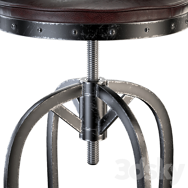 Dempsey Swivel Iron Bar Stool Brown Leather 3DS Max Model - thumbnail 2