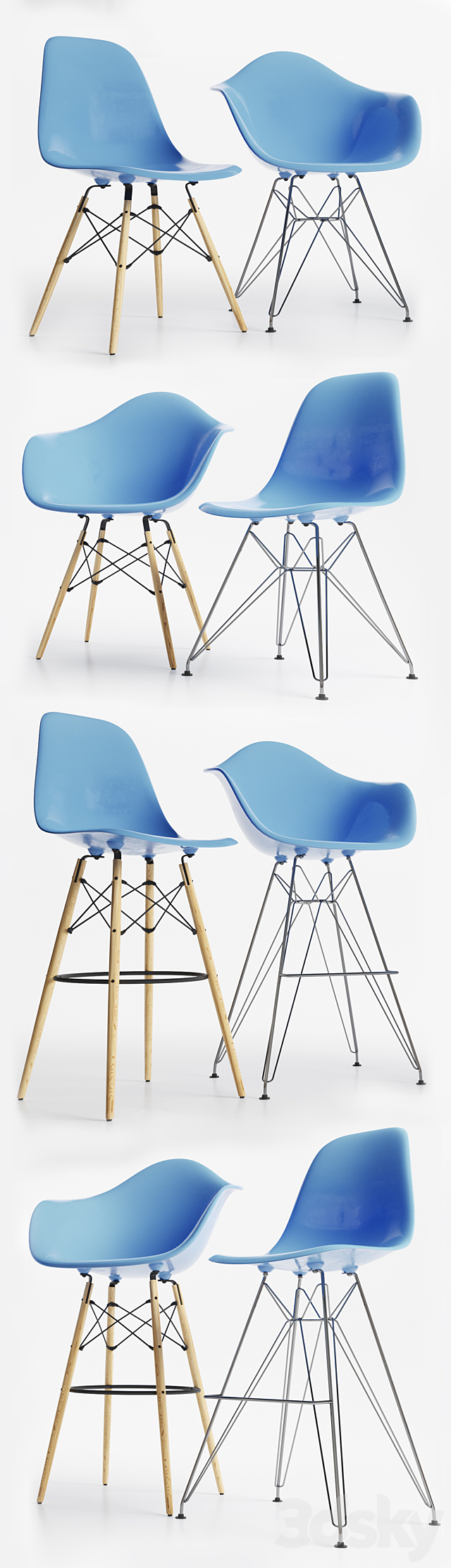 Eames Plastic Side Chairs 3DS Max Model - thumbnail 2