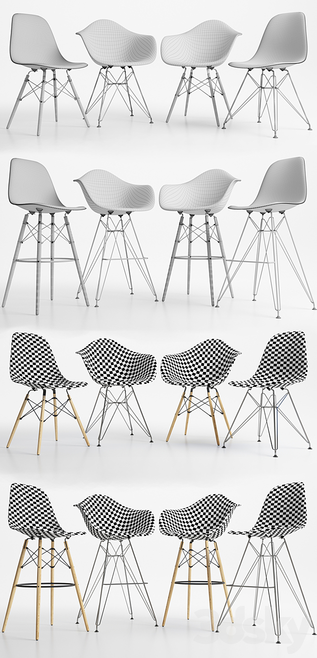 Eames Plastic Side Chairs 3DS Max Model - thumbnail 3