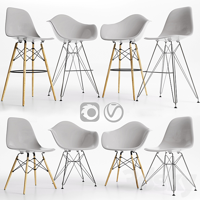 Eames Plastic Side Chairs GRAY 3DSMax File - thumbnail 1