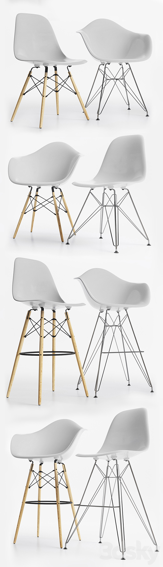 Eames Plastic Side Chairs GRAY 3DSMax File - thumbnail 2