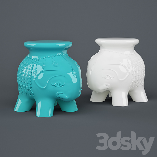 Elephant Garden Stool Turquoise 3ds Max - thumbnail 1