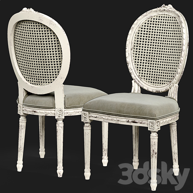 Eloquence Louis Cane Dining Chair in Antique White 3DSMax File - thumbnail 2