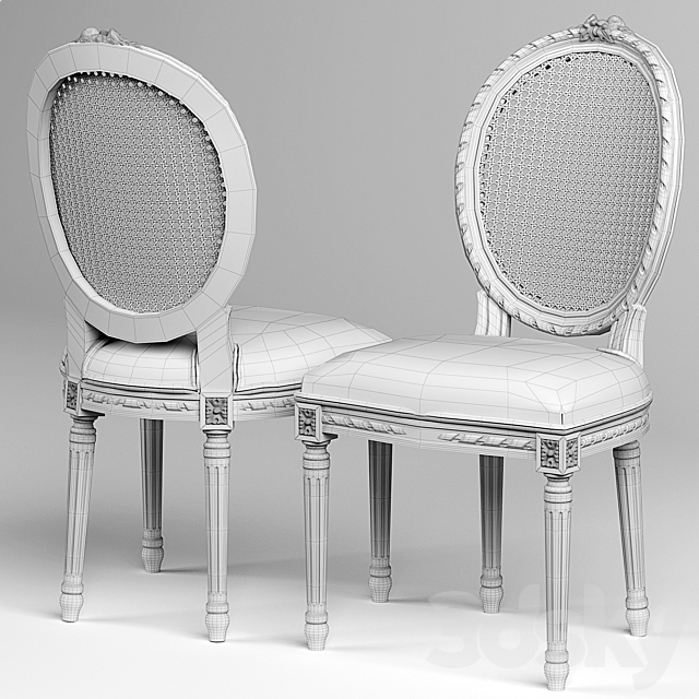 Eloquence Louis Cane Dining Chair in Antique White 3DSMax File - thumbnail 3