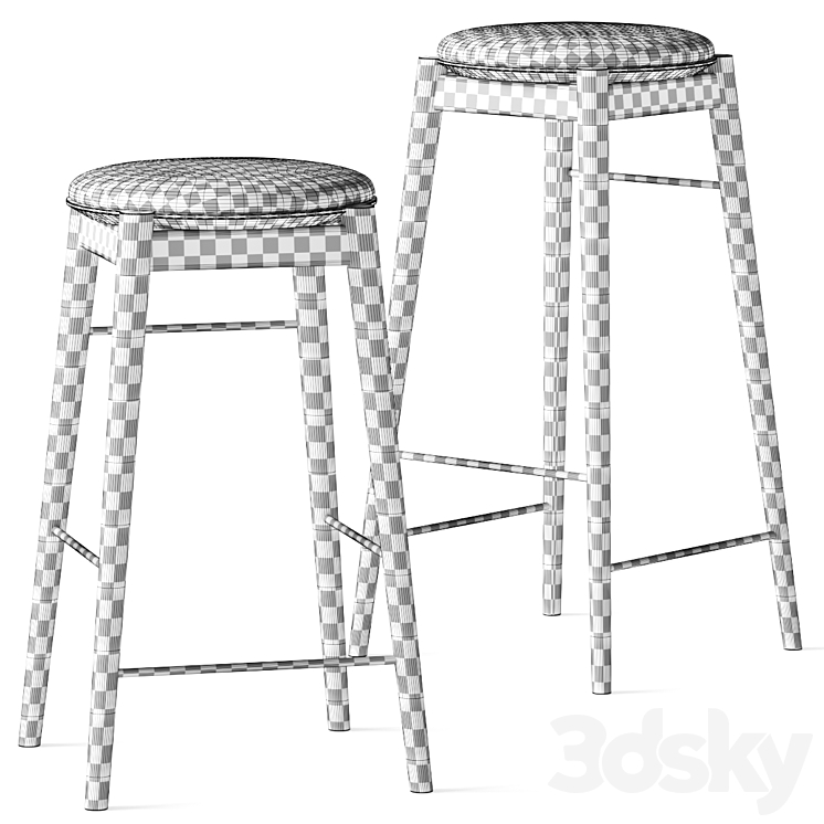 FDB Møbler Øst J169 & J168 Bar Stools 3DS Max Model - thumbnail 2