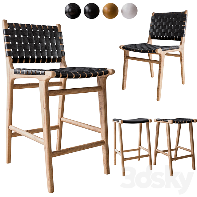 Flat and Leather Strapping Dining Chair and Stools 3DSMax File - thumbnail 1