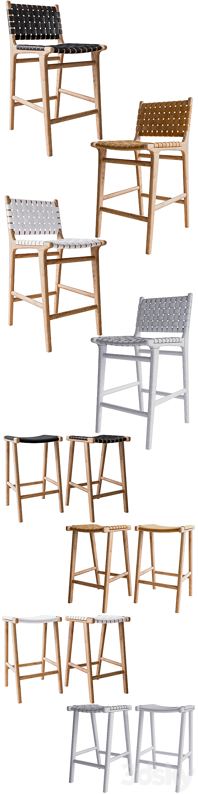 Flat and Leather Strapping Dining Chair and Stools 3DSMax File - thumbnail 3