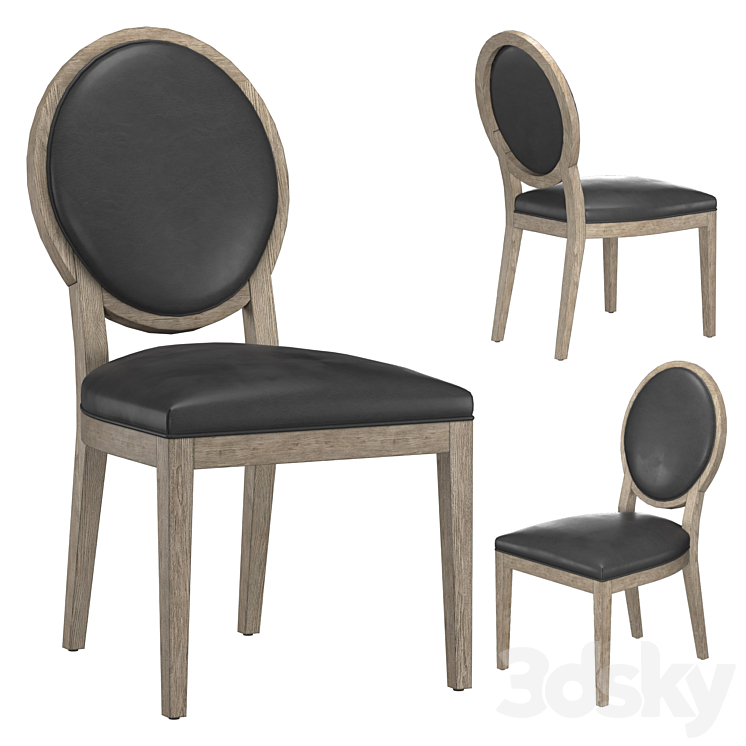 FRENCH CONTEMPORARY ROUND LEATHER DINING SIDE CHAIR 3DS Max Model - thumbnail 1