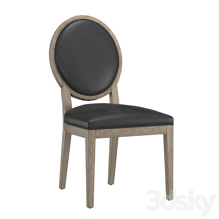 FRENCH CONTEMPORARY ROUND LEATHER DINING SIDE CHAIR 3DS Max Model - thumbnail 2