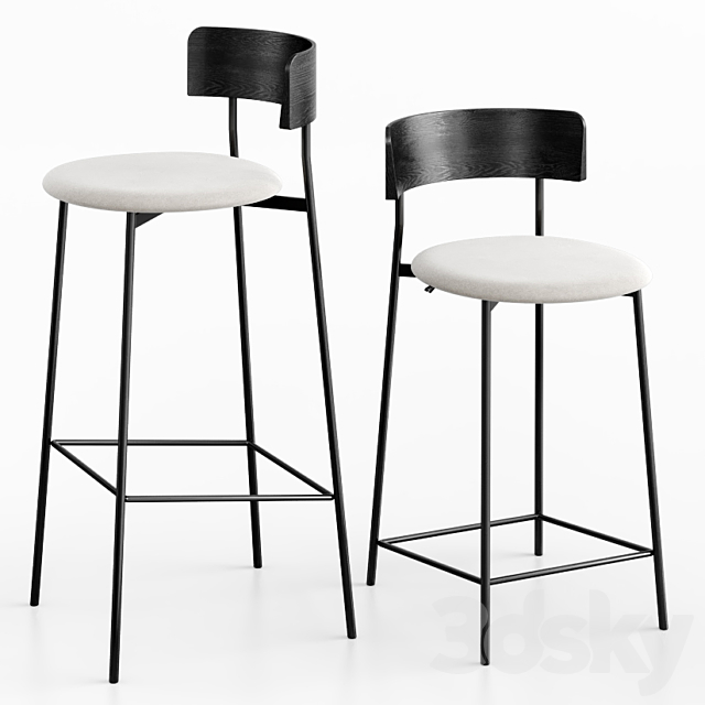 Friday bar stool black 3DS Max Model - thumbnail 2