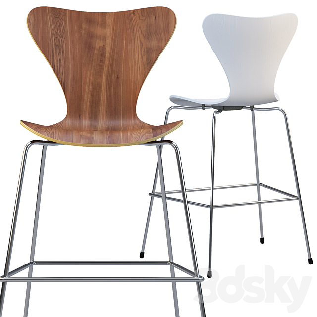 Fritz Hansen Series 7 counter stool 3DSMax File - thumbnail 2