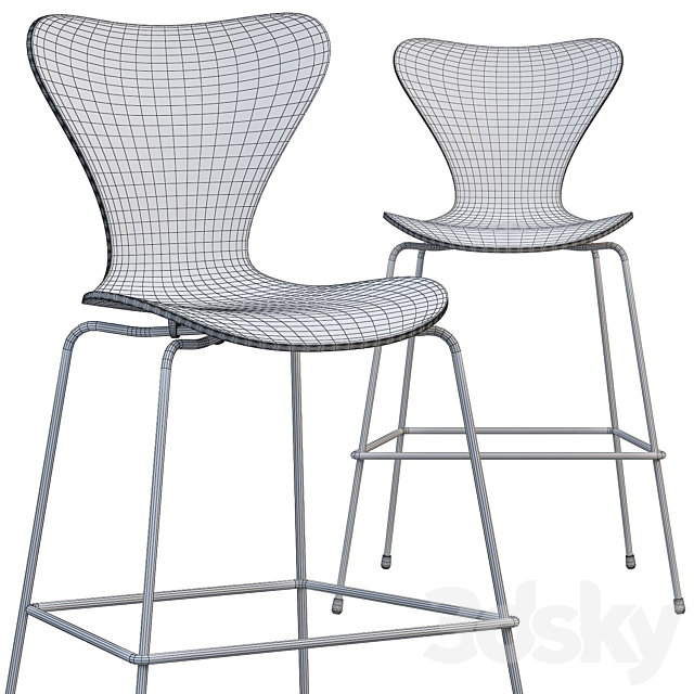 Fritz Hansen Series 7 counter stool 3DSMax File - thumbnail 3