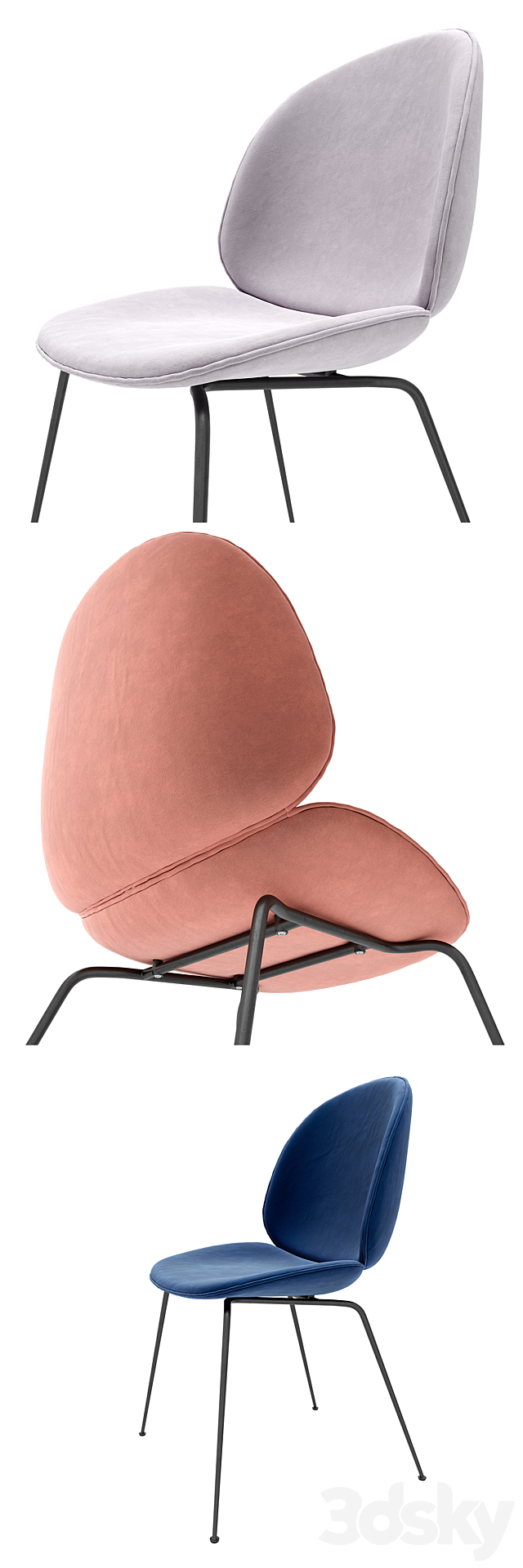 Gubi Beetle Dining Chair Velvet (Fully Upholstered Conic base) 3DSMax File - thumbnail 2