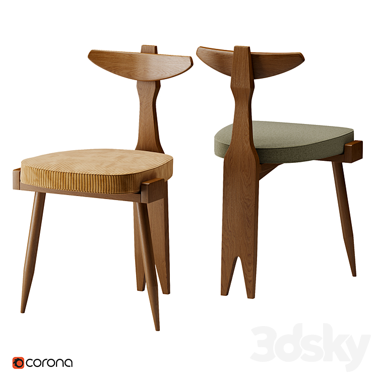 Guillerme and Chambron Oak Tripod Side Chair 3DS Max Model - thumbnail 1