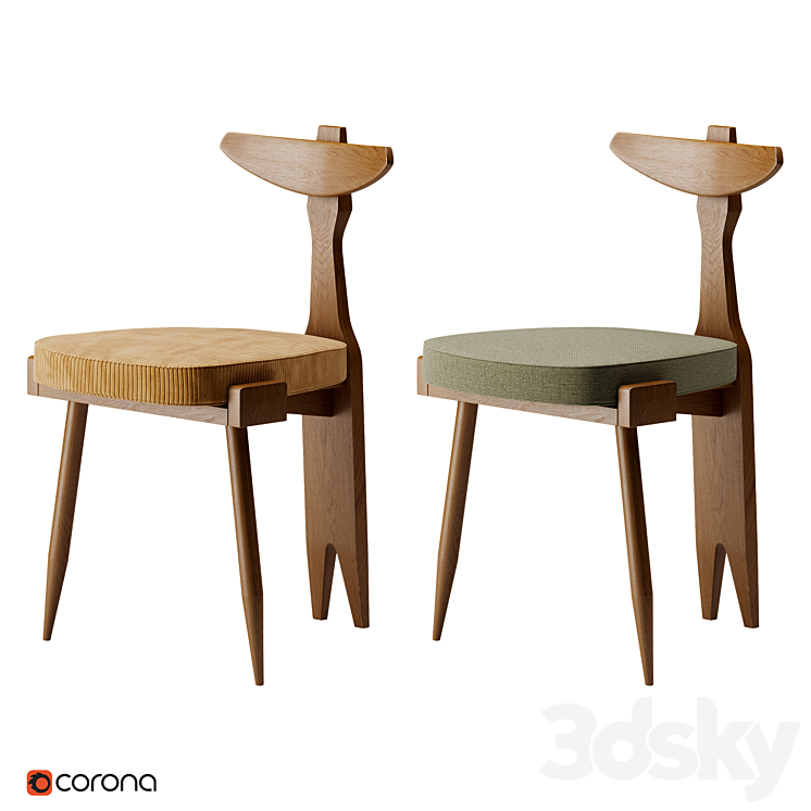 Guillerme and Chambron Oak Tripod Side Chair 3DS Max Model - thumbnail 2