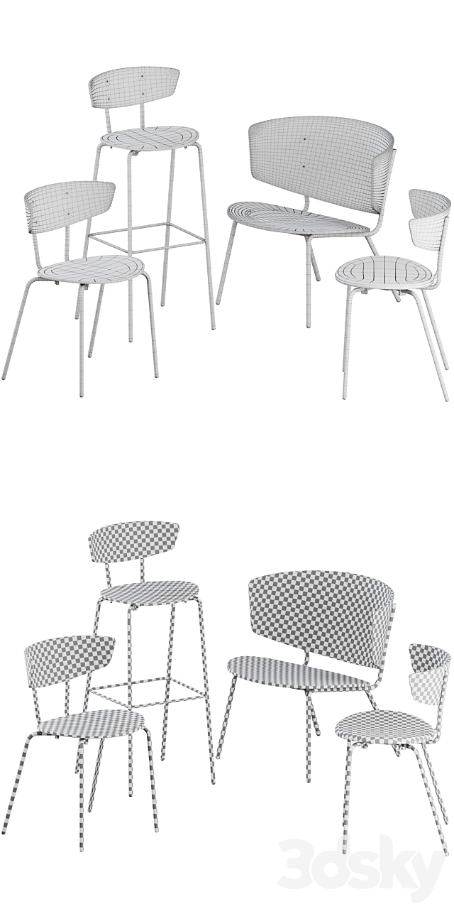 Herman Chairs + Bar stool + Lounge by Ferm Living 3DS Max Model - thumbnail 3