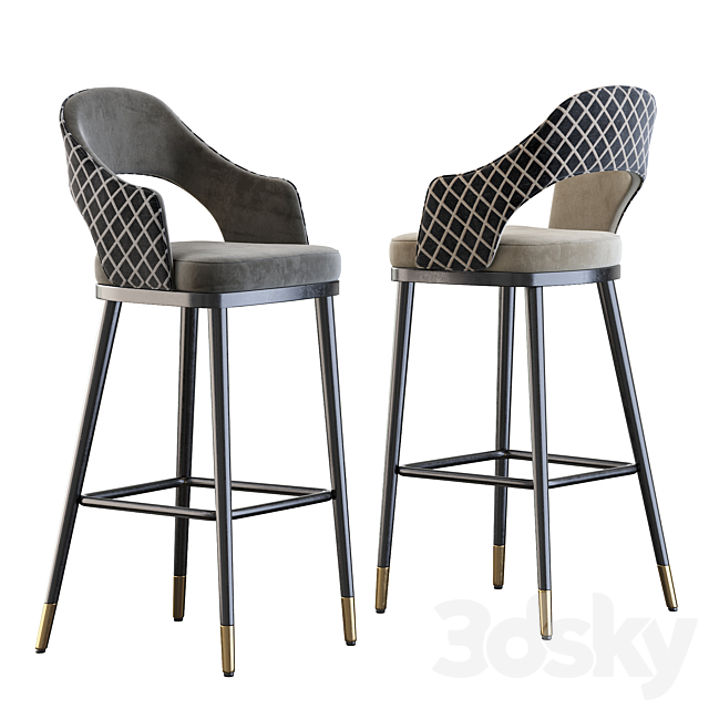 High Quality Solid Wood Soft Stainless Steel Barstool 3DSMax File - thumbnail 1