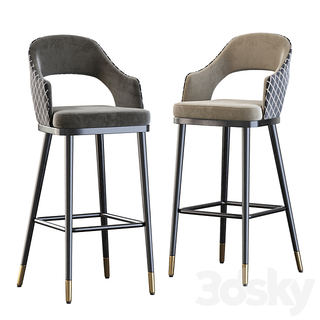 High Quality Solid Wood Soft Stainless Steel Barstool 3DSMax File - thumbnail 2