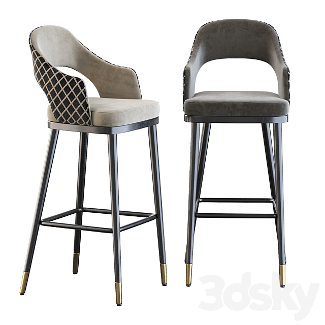 High Quality Solid Wood Soft Stainless Steel Barstool 3DSMax File - thumbnail 3