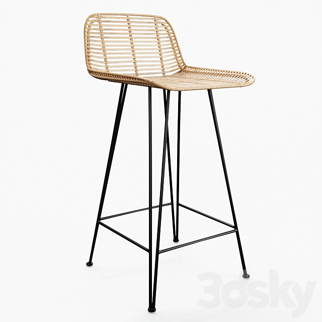 HKLiving Rattan Bar Stool – Natural + Black version 3ds Max - thumbnail 1