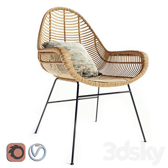 Hübsch rattan chair with metal legs 3DSMax File - thumbnail 1