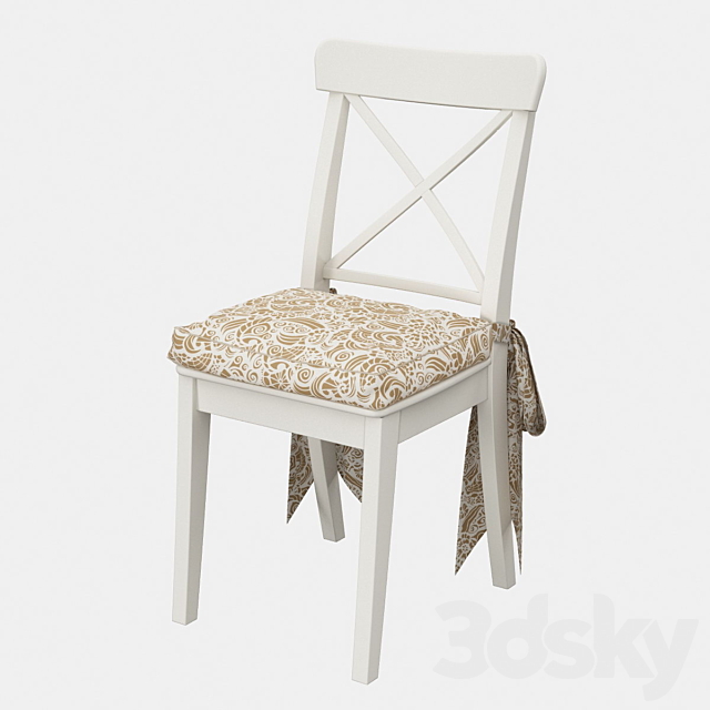 Ingolf chair (Ingolf IKEA) with a pillow and bows 3DS Max Model - thumbnail 1