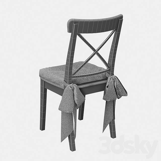 Ingolf chair (Ingolf IKEA) with a pillow and bows 3DS Max Model - thumbnail 3