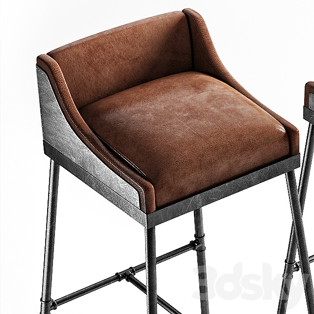 IRON SCAFFOLD LEATHER STOOL 3DS Max Model - thumbnail 2