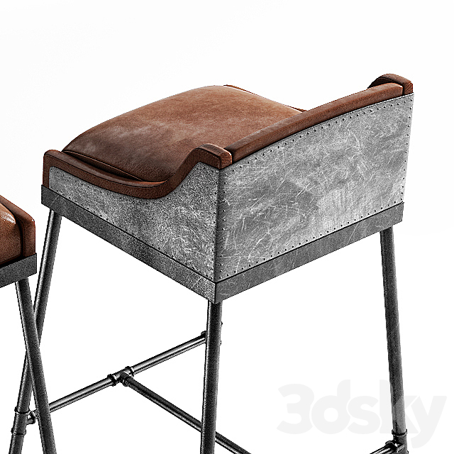 IRON SCAFFOLD LEATHER STOOL 3DS Max Model - thumbnail 3