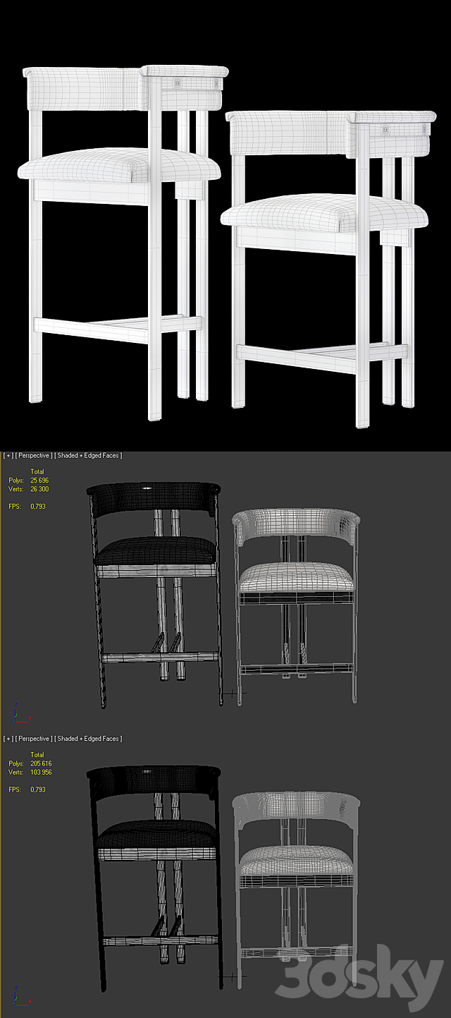 Kelly Wearstler Elliot Bar and Counter Stools 3DSMax File - thumbnail 3