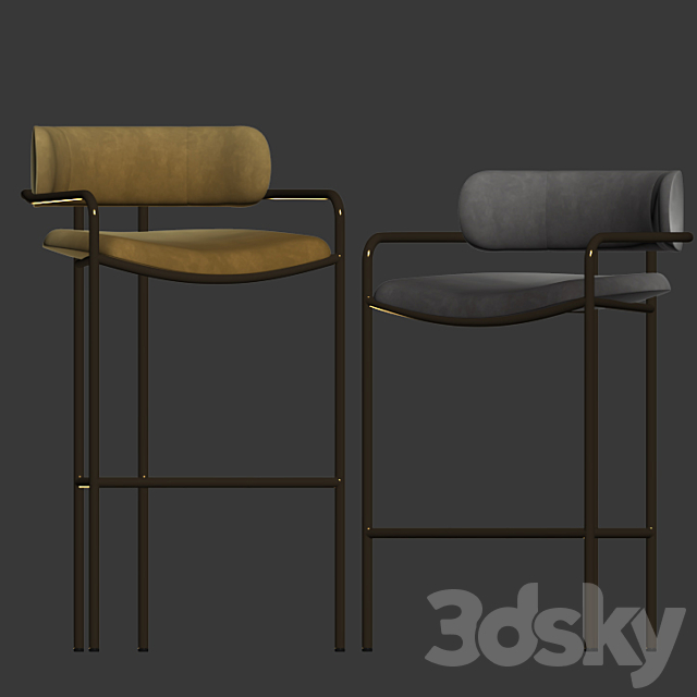 Lenox Velvet Bar and Counter Stools West Elm 3DS Max Model - thumbnail 2