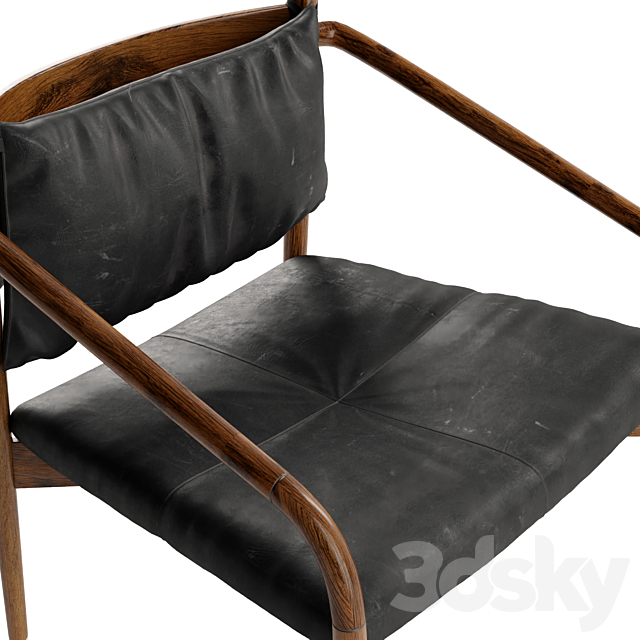 Lento Black Leather Lounge Chair 3DS Max Model - thumbnail 2