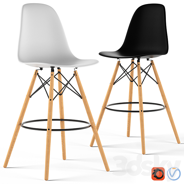 Loftdesigne Stool 3753 – Eames Plastic Stool 3ds Max - thumbnail 1