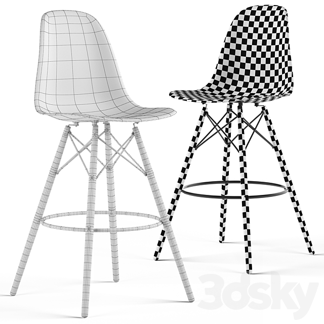 Loftdesigne Stool 3753 – Eames Plastic Stool 3ds Max - thumbnail 3