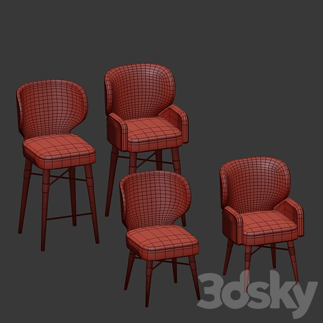 Louis Mid-Century Dining Chairs by Ottiu 3DS Max Model - thumbnail 3