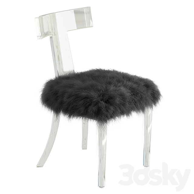 Lucite Side Chair Upholstered in Natural Sheepskin 3ds Max - thumbnail 1