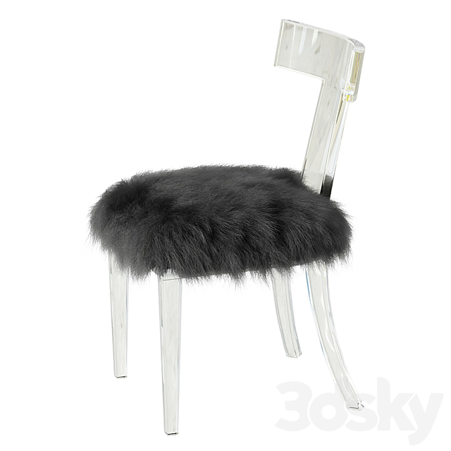 Lucite Side Chair Upholstered in Natural Sheepskin 3ds Max - thumbnail 2