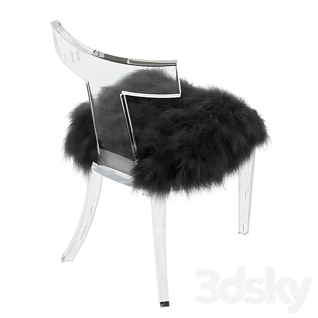 Lucite Side Chair Upholstered in Natural Sheepskin 3ds Max - thumbnail 3